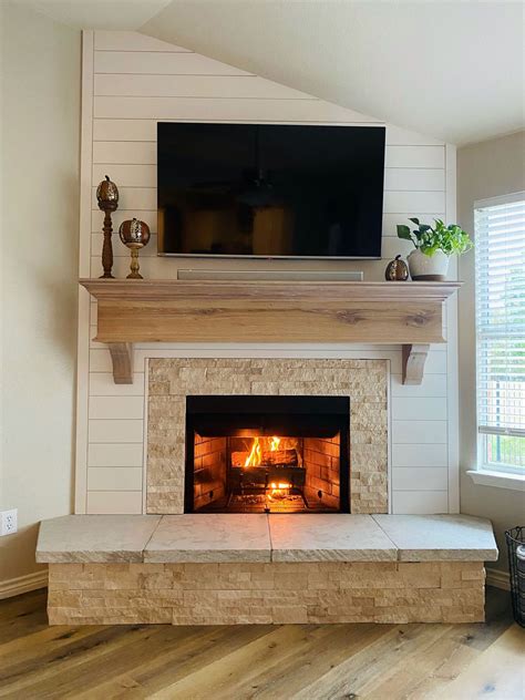 Custom Fireplace Mantel With Corbels: Rustic White Oak Floating Shelf ...