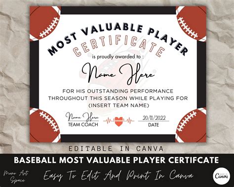 Most Valuable Player Certificate Template