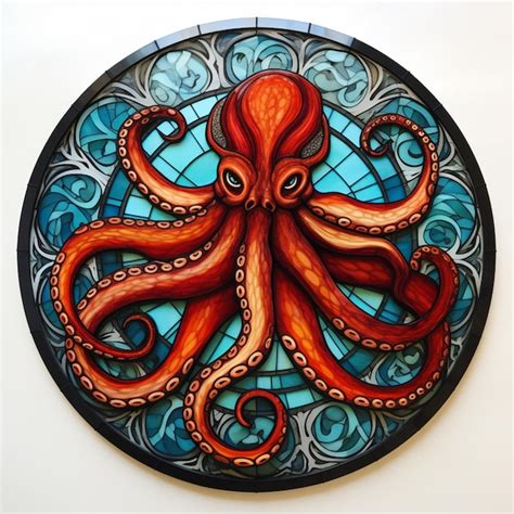 There is a painting of an octopus on a stained glass plate generative ...