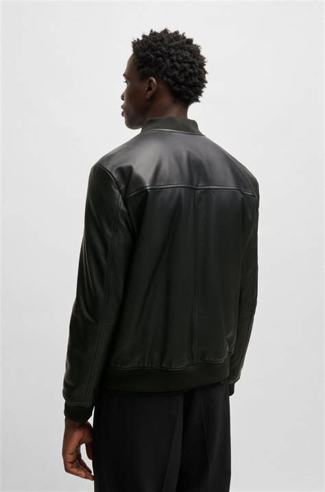 HUGO - Slim-fit bomber jacket in leather - Black