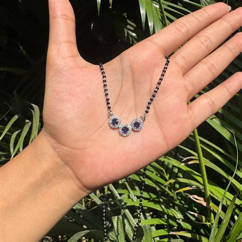 Silver Elegant TripleCircle Blue Mangalsutra – Siya By Star