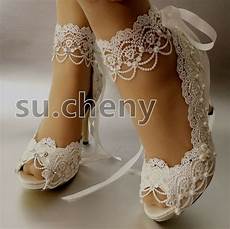 Heels Wedding by 3 Quot 4 Heel White Ivory Satin Lace Ribbon Open Toe Wedding Heels Wedding