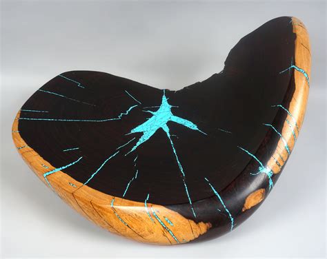 Lot - PARTIALLY EBONIZED WOOD SECTION DISH WITH TURQUOISE INLAY Width: 13 in. (33.02. cm.) x ...