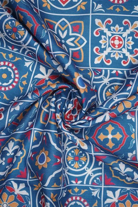 Vintage Moroccan Tile Pattern Digitally Printed on Rangna Silk – Saraaha