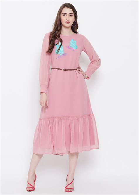 Get Frill Hem Detail Butterfly Embroidered Cuffed Sleeves Dress at ...