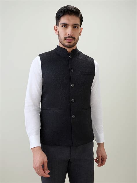 Raymond Men Black Jacquard Contemporary Fit Polyester Blend Waist Coat ...