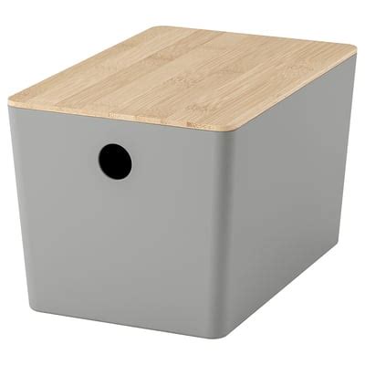 KUGGIS box with lid, light grey/bamboo, 18x26x15 cm (7x10 ¼x6") - IKEA