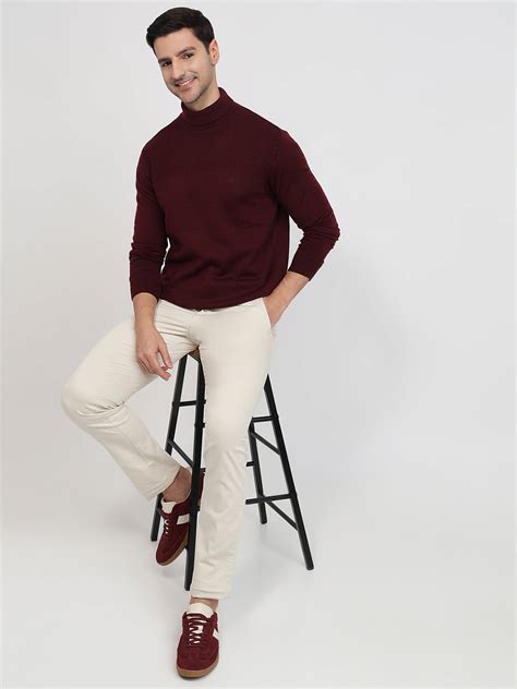 Raymond Men Maroon Regular Fit Structure Turtle Neck Collar Sweatshirt ...