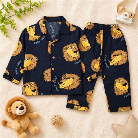 Pure Cotton Navy Blue Lion Print Nightsuit Set – Tippy Top