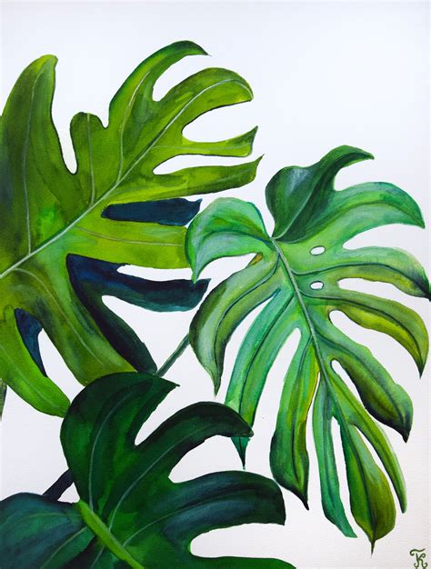 Monstera Leaves Watercolor Painting PRINT, Botanical Abstract, Tropical ...