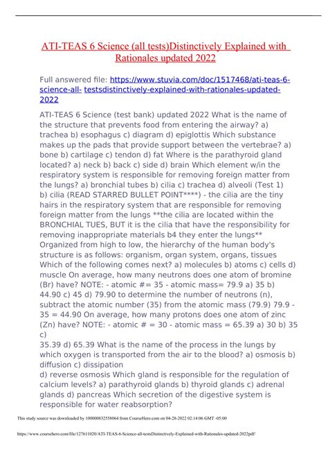 ATI-TEAS 6 Science (all tests)Distinctively Explained wiATI-TEAS 6 ...