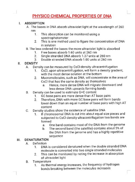 Physicochemical Properties of DNA: Absorption, Density & Denaturation ...