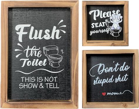 Amazon.com: Set of 3 Black Bathroom Decor Funny Signs, Farmhouse Kids ...