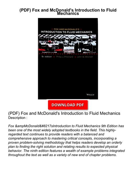 (PDF) Fox and McDonald's Introduction to Fluid Mechanics - introduction to fluid mechanics fox