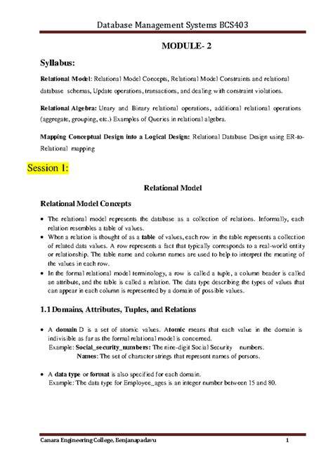 Database Management Systems BCS403: Comprehensive Module 2 Notes - Studocu