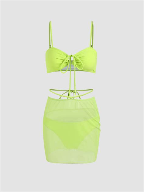 3pack Solid Bikini Swimsuit & Cover Up Skirt - Cider
