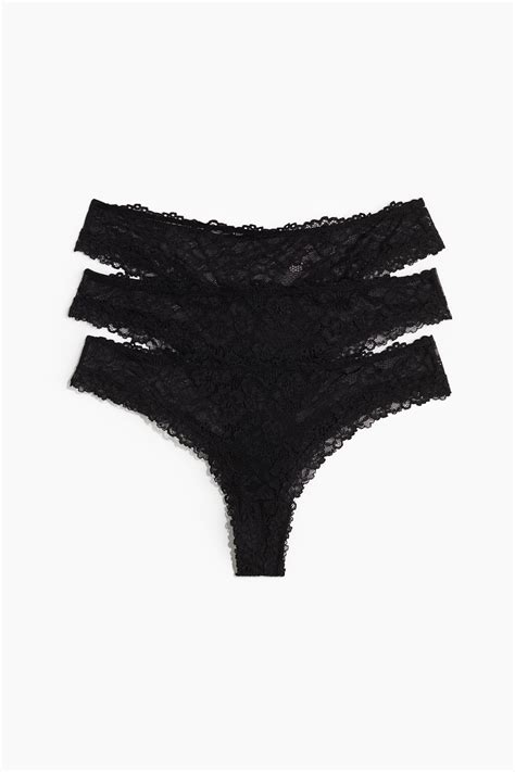 Women's Black 3-pack lace Brazilian briefs | H&M IN