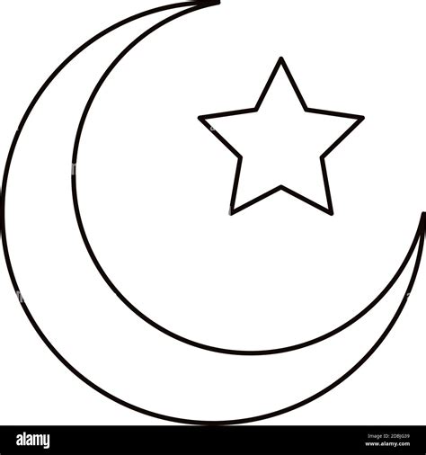 crescent moon and star islam symbol line style icon vector illustration ...
