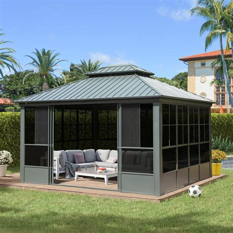 Buy Domi 12x14FT Sunroom, Four-Season Solarium Aluminum Hardtop Gazebo ...
