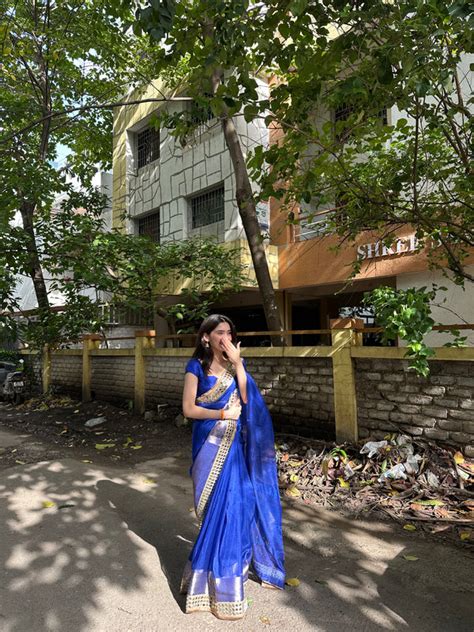 Royal Blue Banarasi Rajkumari Mirror Work Tissue Silk Saree – Hanfi ...