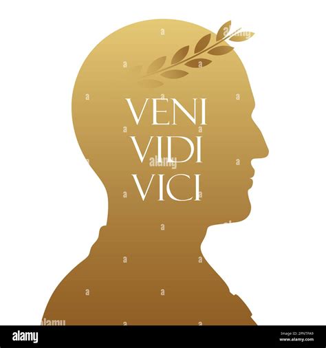Golden silhouette vector portrait of Caesar with laurel crown and Veni ...