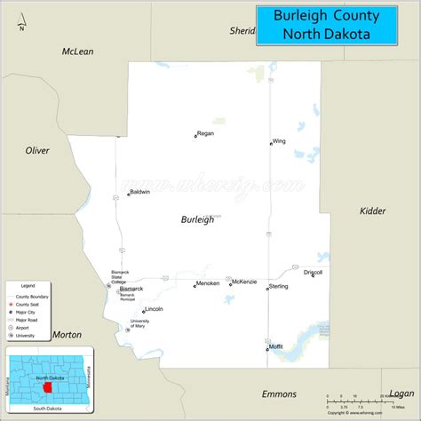 Map of Burleigh County, North Dakota - Where is Located, Cities ...