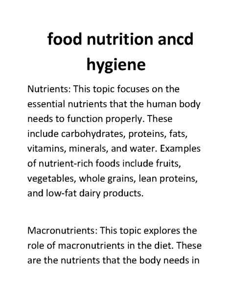 Food nutrition and hygiene part 1 - food nutrition ancd hygiene ...