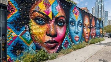 Vibrant mural adorning building facade | Premium AI-generated image