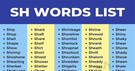 SH Words: 818 Useful Words with SH in English • 7ESL