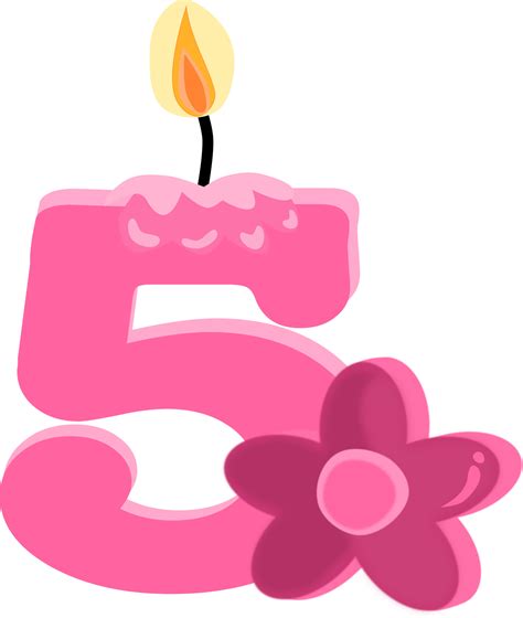 Rosa cinco 5 número feliz aniversário vela e flor png ilustração ...