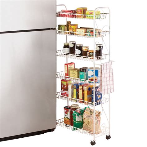 Buy Slim Rolling Pantry 6-Tier Shelf, White Metal with Elegant Scroll ...
