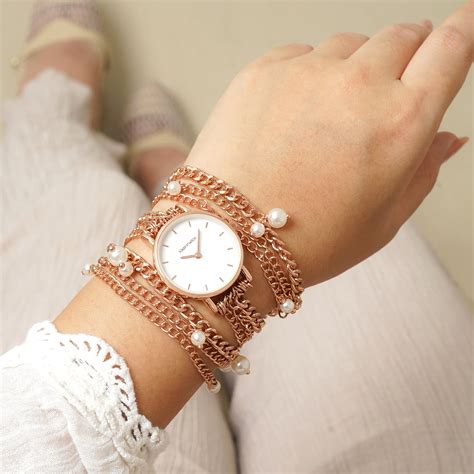 Genevieve White Dial Triple Wrap Rose Gold Pearl Watch – Joker & Witch