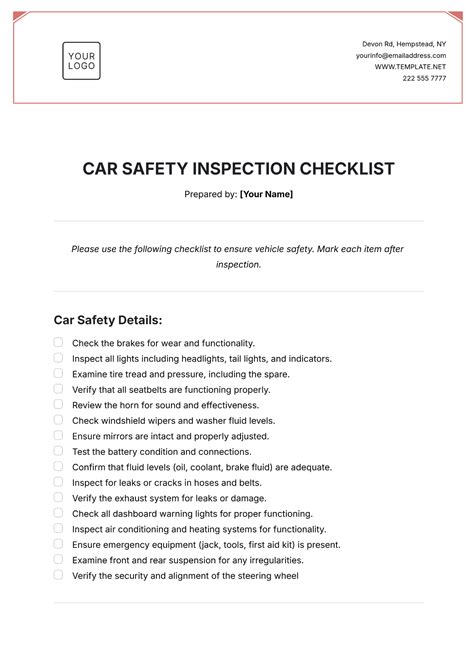 Free Vehicle Checklist Templates, Editable and Printable