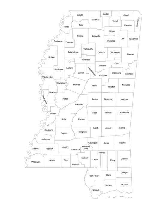 Mississippi County Map with County Names Free Download
