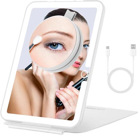 Rechargeable Travel Makeup Mirror with Lights, Portable Lighted Vanity ...