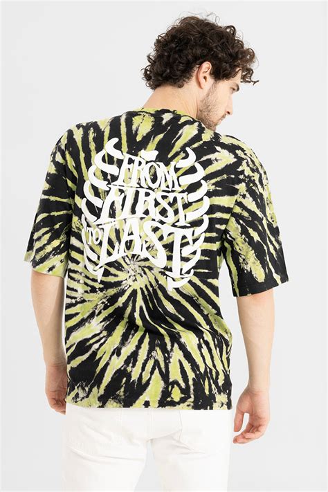 Buy Men's From First to Last Black Tie-Dye Oversized T-Shirt Online ...