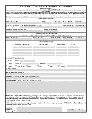 Fillable Online NOTIFICATION of UNOFFICIAL PERSONAL FOREIGN TRAVEL Fax ...