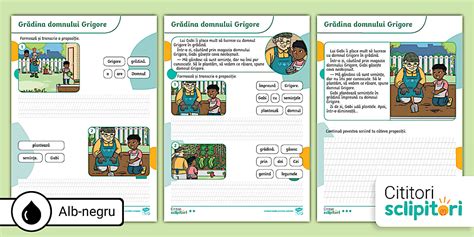 Grădina domnului Grigore – Fișă de citire/scriere clasa I