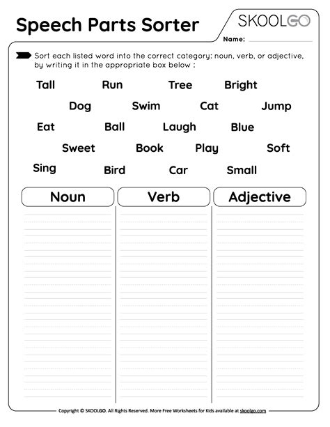 Free parts of speech worksheet pdf, Download Free parts of speech ...