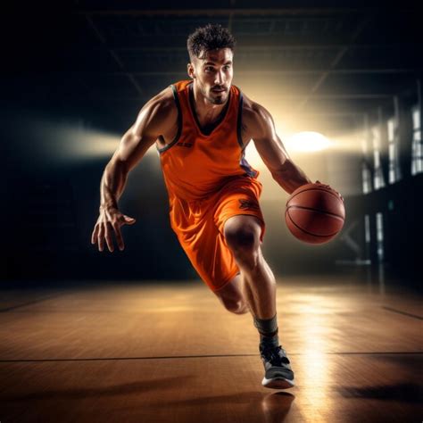 A man in an orange jersey dribbling basketballs | Premium AI-generated ...