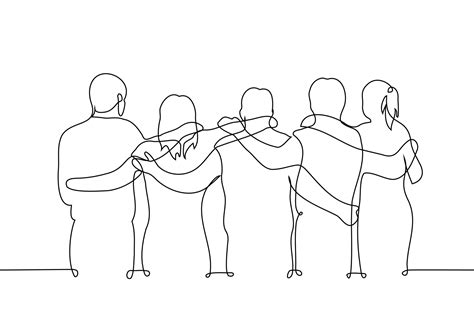 group of people hugging - one line drawing vector. concept friends guys ...