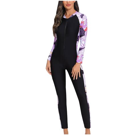 Women's Zipper Full Body Swimsuit Slimming Rash Guard One Piece Wrap ...