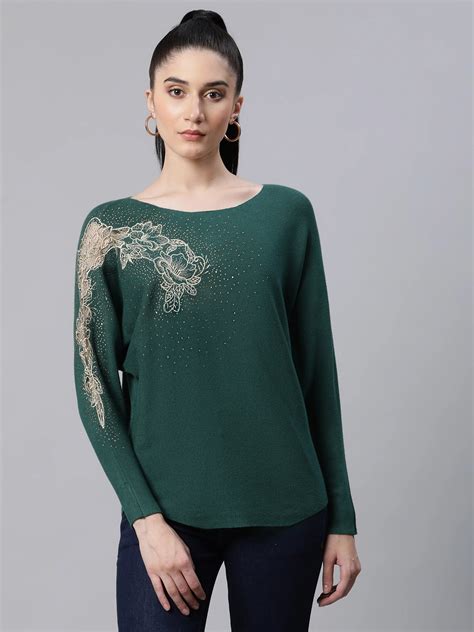 Green Embellished Wollen Party Pullover – Global Republic