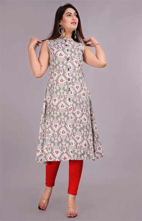 Off White Bunkari Women Printed Straight Kurta