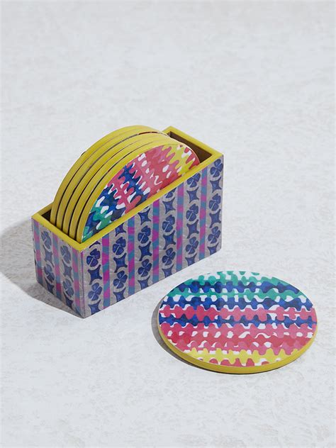 Buy Westside Home Multicolour Abstract Design Coaster with Stand (Set ...