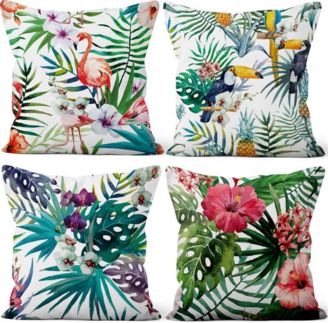 Juego de 4 fundas de cojín de verano tropical, con estampado de ...