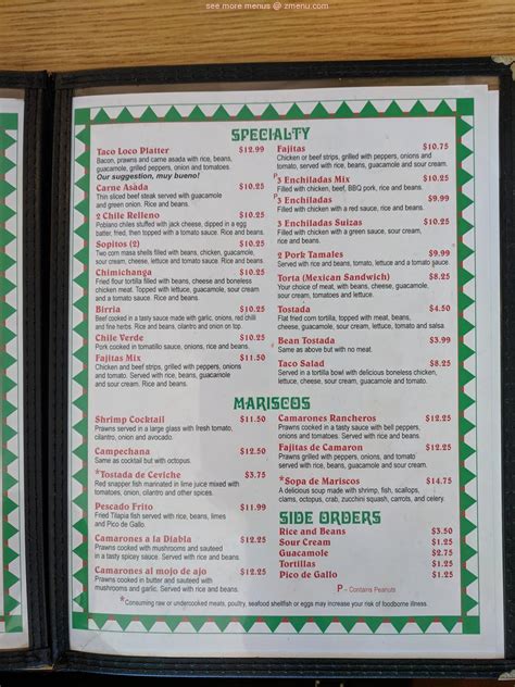 Menu at Taco Loco restaurant, Wenatchee