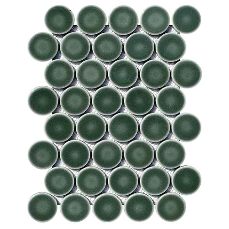 Glossy Ceramic Dark Forest Green 2" Penny Rounds Tile