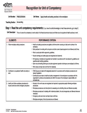 Fillable Online oten edu This unit covers the competency to work safely ...