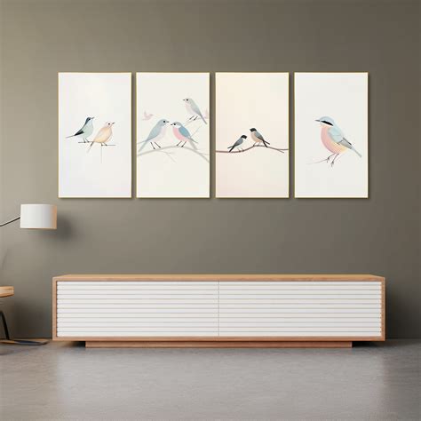 Serene Bird Branch Art Set of 4 Canvas Wall Painting – Nestroots